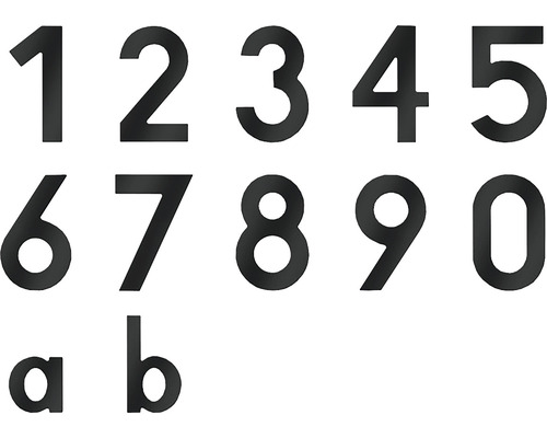 Hausnummern, Ziffern von 1 bis 0 und Buchstaben a und b