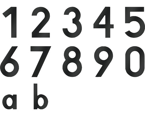 Hausnummern und Buchstaben von Null bis Neun, sowie a und b