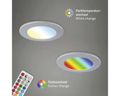 Zwei LED Einbauleuchten mit Farbwechsel und Temperatursteuerung sowie Fernbedienung