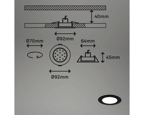 Technische Zeichnung einer Einbauleuchte mit Maßangaben