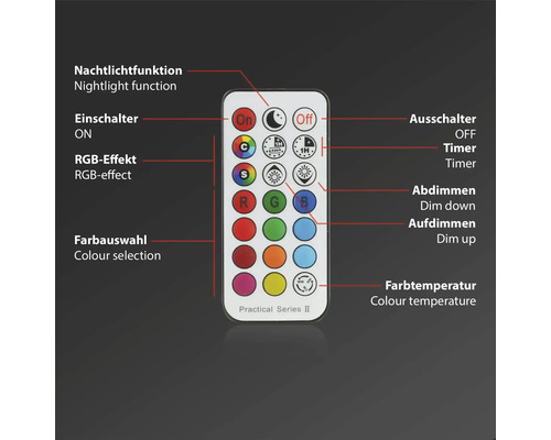 Fernbedienung für Lampe mit Funktionen wie Nachtlicht, Timer und Farbwahl