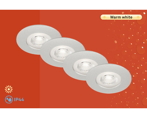 LED Einbauleuchten-Set IP44 4,9W 480 lm 3000 K chrom/matt Ø 9/6,8 cm 230V 4 Stück Vier Einbaustrahler für warmweißes Licht