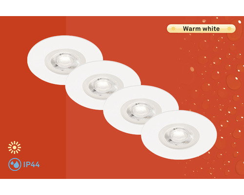 LED Einbauleuchten-Set 4-tlg 4,9W 480 lm 3000 K warmweiß IP44 weiß Ø 90/68 mm 230V 4 Stück LED Einbauleuchten-Set 4-tlg 4,9W 480 lm 3000 K warmweiß IP44 weiß Ø 90/68 mm 230V 4 Stück