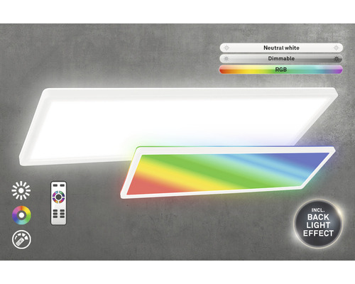 LED Panel dimmbar 22W 3000 lm 4000 K RGB Farbwechsler HxLxB 30x580x200 mm Slim weiß mit Fernbedienung + Backlight Effect