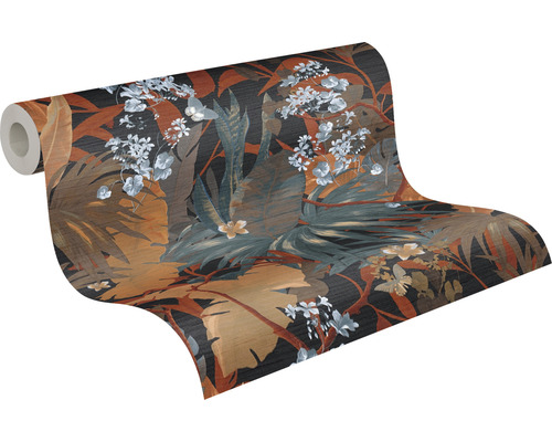 Tapetenrolle mit tropischem Blatt- und Blütenmuster