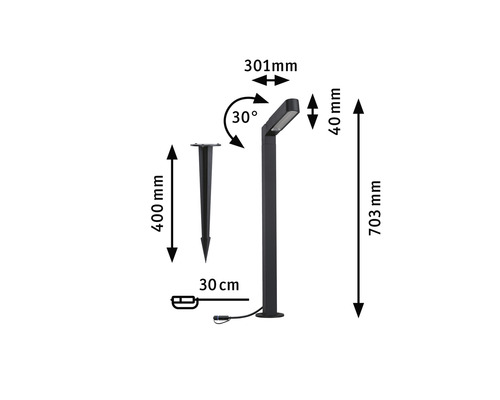Abbildung einer Gartenleuchte mit Maßangaben