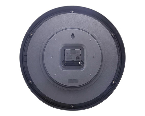 Rückseite einer runden Wanduhr mit Quarzwerk