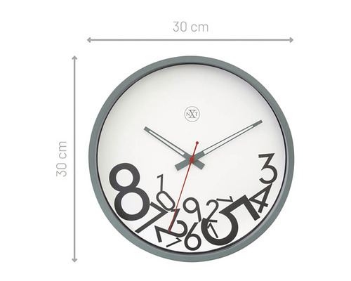 Runde Wanduhr, 30 cm Durchmesser, mit Zahlenmuster