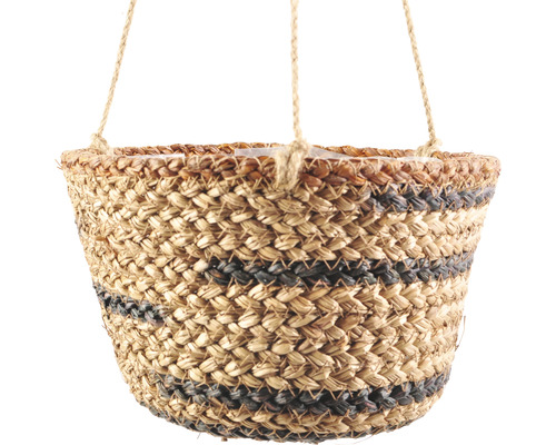 Hängeampel aus geflochtenem Naturmaterial mit Streifenmuster