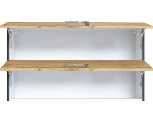 Geöffneter Schuhschrank mit zwei Fächern und Griffen