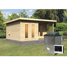 Saunahaus Karibu Sainburga 5 Set A inkl. 9 kW Ofen u.ext. Steuerung mit Vorraum, Fenster und Holztüre mit Klarglas