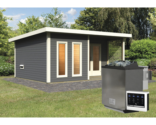 Garten Sauna mit Saunaofen und Steuerung im Aussenbereich