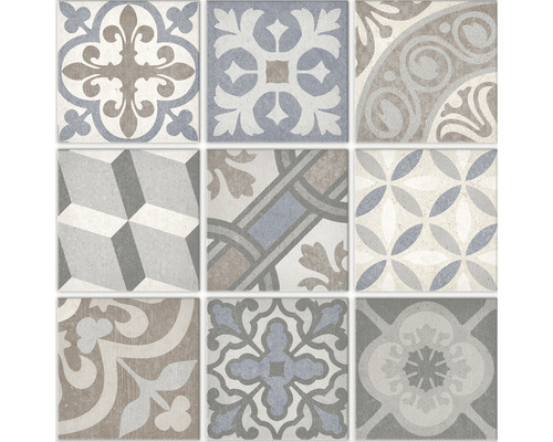 Muster aus neun Fliesen mit unterschiedlichen Dekoren