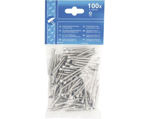 Hundert Terrassenschrauben A2 Edelstahl 5 x 50 Millimeter im Paket