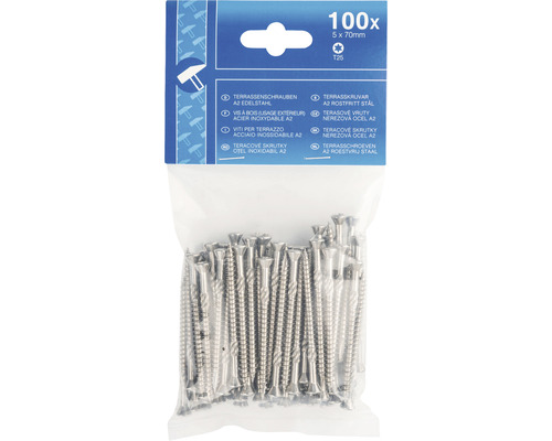 Packung Terrassenschrauben A2 Edelstahl, 5x70 mm, 100 Stück