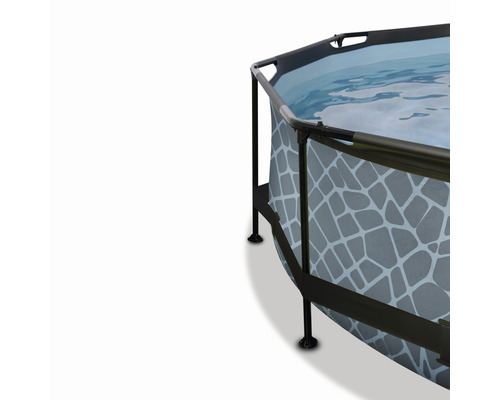 Aufstellpool mit grauem Steinmuster und schwarzem Rahmen