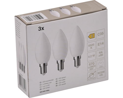 Packung mit drei LED-Leuchtmitteln in Kerzenform, E14-Sockel