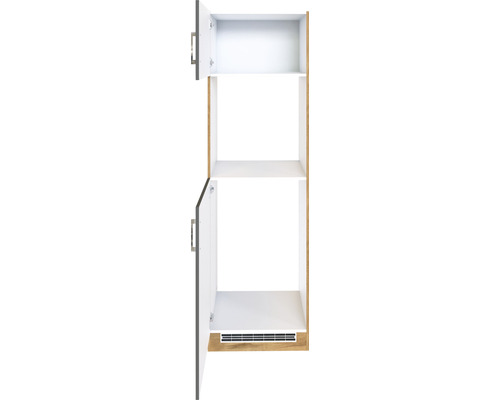 Offener Hochschrank mit zwei Regalböden und zwei Türen