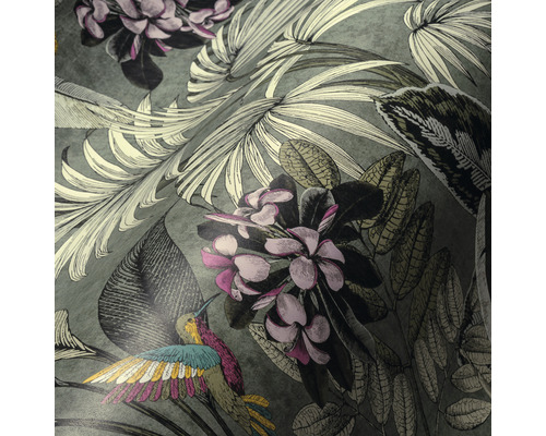 Tapete mit Dschungel-, Blumen- und Vogelmuster