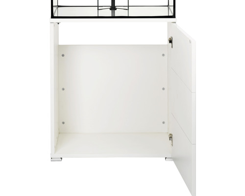 Aquariumunterschrank mit offener Tür zur Aufbewahrung von Zubehör