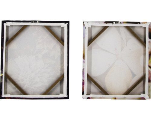 Rückseite zweier Leinwandbilder mit Blumenmotiven