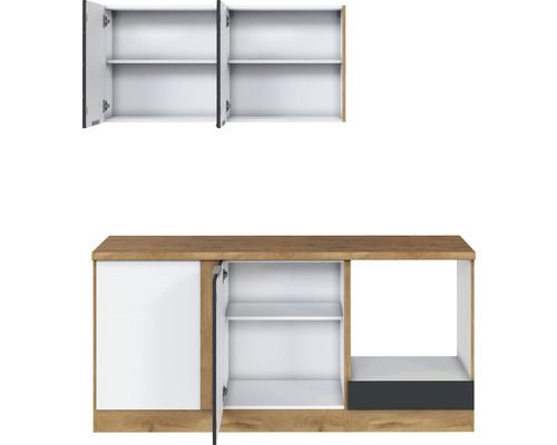 Küchenmöbel-Set mit Hängeschrank, Unterschrank und offener Ablage
