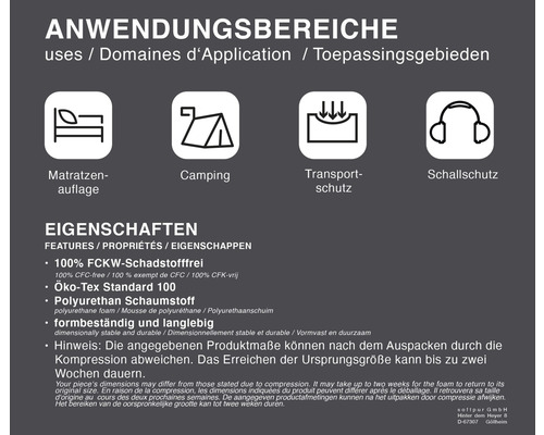 Informationen zu Anwendungsbereichen und Eigenschaften des Produkts