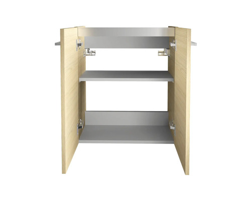 Offener Holzunterschrank mit zwei Ablagen