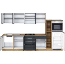 Held Möbel Küchenzeile mit Geräten Florenz 330 cm Frontfarbe grau matt Korpusfarbe eiche hell zerlegt-thumb-6
