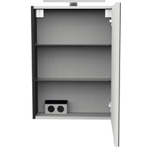 Offener Spiegelschrank mit Ablagen und Steckdosenelement