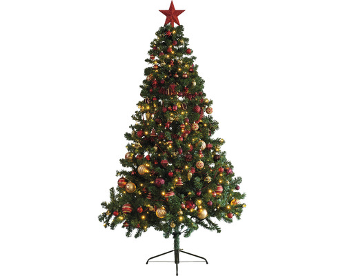 Geschmückter Weihnachtsbaum mit Christbaumschmuck und Beleuchtung