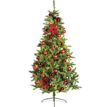 Geschmückter Weihnachtsbaum mit Kugeln und Blumen auf Ständer