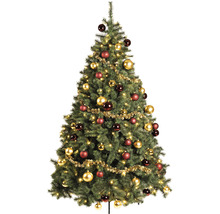 Geschmückter Weihnachtsbaum mit Christbaumkugeln, Girlande und Lichtern