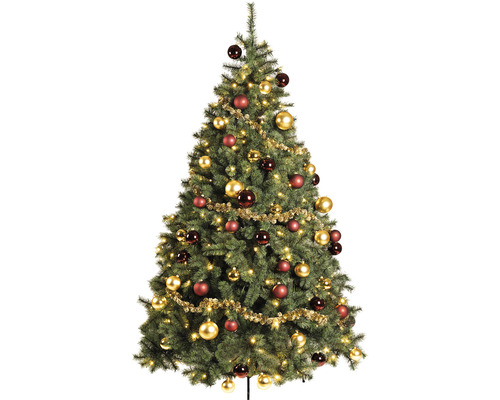Geschmückter Weihnachtsbaum mit Kugeln, Lametta und Lichtern