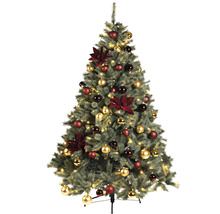Geschmückter Weihnachtsbaum mit Kugeln und Blumen