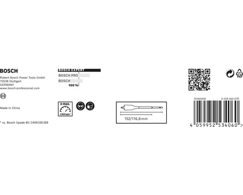 Informationen zu Bosch Produkten, Sicherheitshinweisen, Abmessungen, Barcode und QR-Code