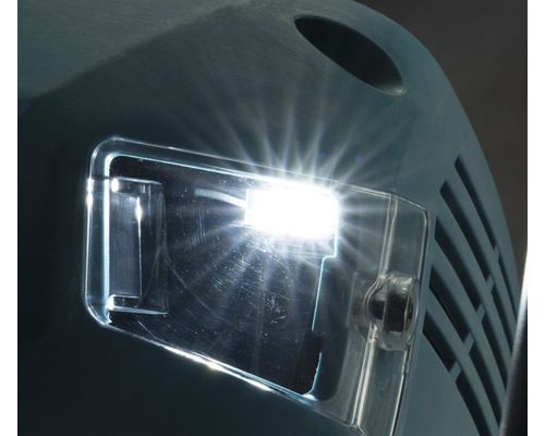 Detailansicht einer Arbeitsleuchte mit eingeschaltetem Licht