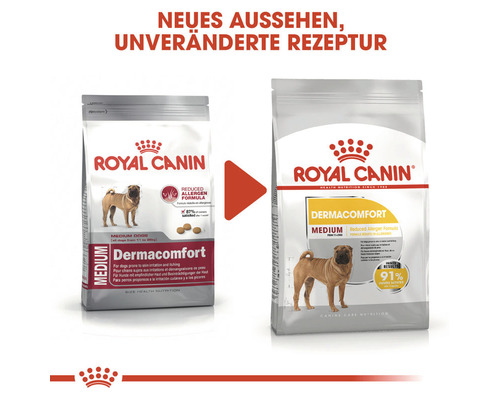 Zwei Packungen Royal Canin Dermacomfort Hundefutter für mittelgroße Hunde mit reduzierter Allergenformel