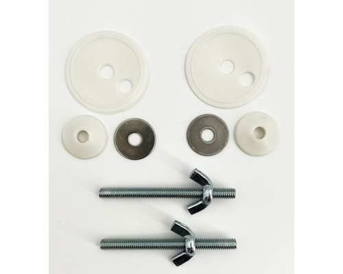 Befestigungsmaterial für WC-Sitze, inklusive Schrauben, Unterlegscheiben und Flügelmuttern