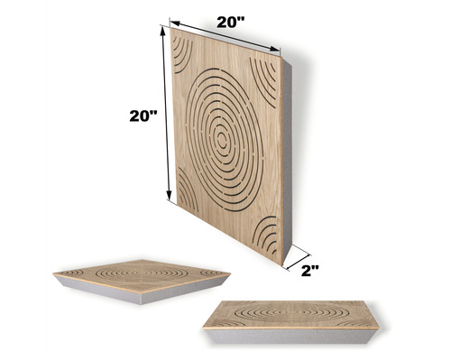 Quadratisches Akustikpaneel aus Holz mit konzentrischem Kreismuster, 50,8 x 50,8 x 5,1 cm