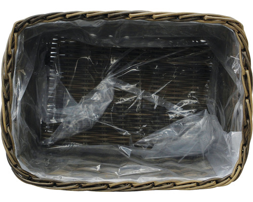 Rechteckiger Pflanzkorb aus Weide mit Folie ausgelegt