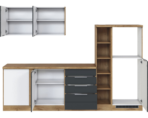 Küchenmöbel mit Schrank, Schubladen und Regalen