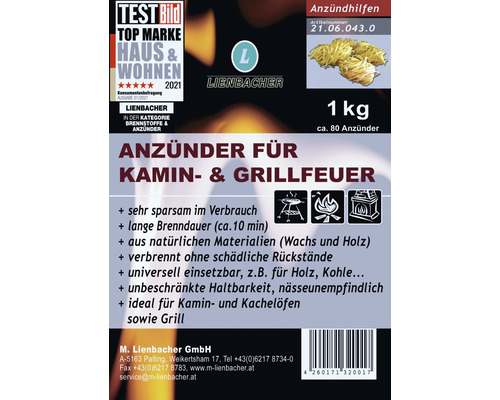 Lienbacher Anzünder für Kamin und Grillfeuer, 1 Kilogramm