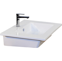 Badmöbel-Set Sanox Pulse BxHxT 71 x 170 x 51 cm Frontfarbe weiß hochglanz mit Waschtisch Keramik weiß und Waschtischunterschrank Waschtisch Spiegel mit LED-Beleuchtung-thumb-1