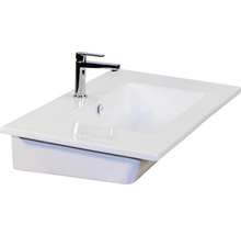 Badmöbel-Set Sanox Pulse BxHxT 91 x 170 x 51 cm Frontfarbe weiß hochglanz mit Waschtisch Keramik weiß und Waschtischunterschrank Waschtisch Spiegel-thumb-1