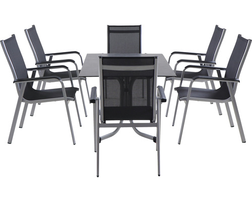 Gartentischgruppe mit sechs Stühlen und einem Tisch