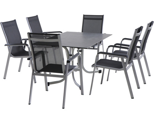 Gartentischgruppe mit Tisch und sechs Stühlen