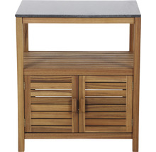 Gartenschrank aus Holz mit einer Ablage und zwei Türen