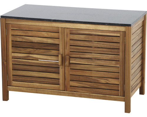 Waschbeckenunterschrank aus Holz mit zwei Türen und Ablagefläche