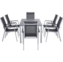 Gartentischset mit sechs Stühlen aus Aluminium und Textilbespannung